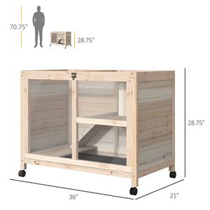 Gabbia in Legno con Ruote per Interni per Conigli, Porcellini d'India, Criceti - Ampia Area con Porta Bloccabile e Rampa - Recinto Naturale - Product Image 3