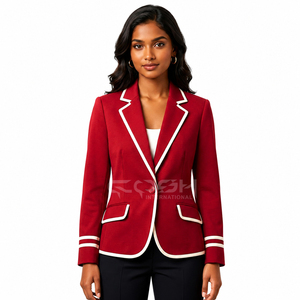 Blazer Rojo Delta para Mujer de Cosh International Greek Apparel, Prenda Exterior Transpirable y Elegante con un Solo Botón, Cuello en V y Color en Contraste - Product Image 1