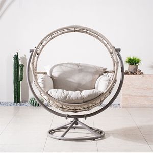 Outdoor and Indoor 4-in-1 Cushioned Swing Chair with Metal <b>Frame</b> and Wicker <b>Grey</b> Hanging Chair for Patio - Product Image 2