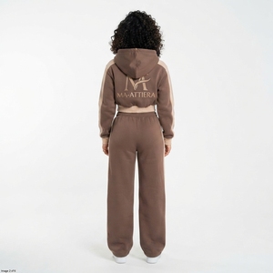 Conjunto de chándal de dos piezas para mujer con cremallera, capucha y detalles de pedrería, sudadera con bloques de color y pantalones de chándal de pierna ancha - Product Image 2