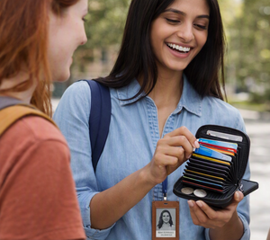 WRIZA Étui à cartes en cuir protégé par RFID avec fentes accordéon, compartiment zippé, design élégant, rangement sécurisé, utilisation quotidienne élégante - Product Image 3