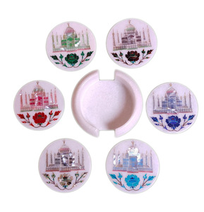 Ensemble de sous-verres en marbre sculpté à la main avec support, fabriqué par un fournisseur indien - Product Image 2
