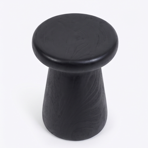 Tabouret en bois massif noir, ottoman rond minimaliste en bois, finition teck, pour l'intérieur et l'extérieur - Product Image 1