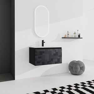 Mobile bagno sospeso da 30 pollici con lavabo in ceramica e anta con chiusura ammortizzata, kit di montaggio (KD) - Product Image 5