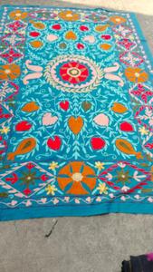 Couvre-lit en coton brodé Suzani fait main, turquoise, multicolore, floral, style bohème, couvre-lit traditionnel indien, décoration ethnique pour la maison - Product Image 6
