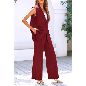 Ensembles de blazers décontractés pour femmes sur mesure, tenues 2 pièces, veste sans manches et pantalon large, style décontracté - Product Image 6
