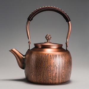 Tetera de Cobre Puro Hecha a Mano, Diseño Redondo Vintage con Tapa, Tetera de Metal - Product Image 3