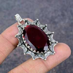 Pendentif élégant en grenat rouge, pierre précieuse, argent sterling 925 plaqué or, bijoux de fiançailles vintage, cadeau pour elle - Product Image 1