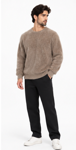 Pull en mohair surdimensionné unisexe, tricoté à la main, rayé, col rond, design personnalisé, hiver, tricot jacquard duveteux, fabrication OEM/ODM - Product Image 6