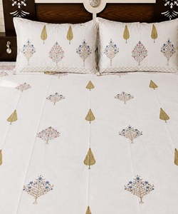 <b>King</b> <b>Size</b> Hand Block Print Cotton Bedsheet Set White Floral Bedding with 2 Pillow Covers Handmade Jaipur Linen - Product Image 3