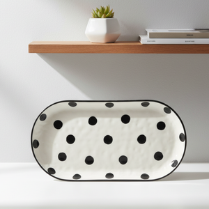 Assiette de cuisson en grès de qualité supérieure 3460902-30X16, 12 pouces, motif points noirs, pour décoration - Product Image 4