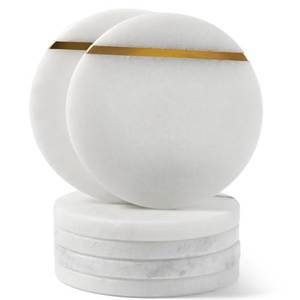 Elegant White Marble <b>Round</b> Coaster <b>Set</b> With Gold Accent Luxury <b>Table</b> Protection Decorative <b>Dining</b> Essential - Product Image 1