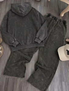 1. Conjunto Deportivo de Dos Piezas para Mujer, Estilo Casual, Sudadera y Pantalones Jogger, Lavado Ácido, Fabricante de Ropa al Por Mayor - Product Image 2