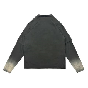 เสื้อยืดผู้ชายสองชั้นสีซีดจาง ผ้าฝ้ายเจอร์ซีย์ 100% ออกแบบเองได้ ทรงโอเวอร์ไซส์ ไหล่ตก สไตล์สตรีทแวร์ เสื้อยืดเปล่าสำหรับผู้ชาย - Product Image 4