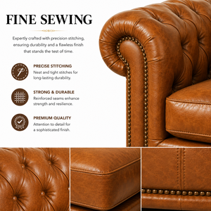 Fauteuil Chesterfield élégant en cuir marron vintage avec garniture cloutée, fauteuil d'appoint de luxe pour salon - Product Image 4