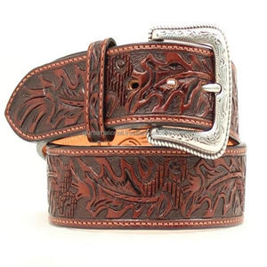 Diseñador personalizado en relieve negro y marrón de cuero occidental de herramientas de mano cinturones Floral hebilla de cuero de grano completo cinturón de moda - Product Image 6