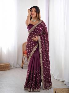 TENNECY <b>Women</b> Traditional Ethnic Heavy Silk Floor-Length Beds Work Reversible Stretchable Quick Dry Wrinkle Free <b>Saree</b> All - Product Image 3