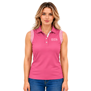 Polo sin mangas rosa palo con cuello de parche para mujer, ajuste ceñido, para equitación y entrenamiento, venta al por mayor personalizada - Product Image 1