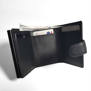 [Top Ranking] Castello Top Quality PU Leather Aluminum Card Case Holder Pop Up <b>Wallet</b> Credit Card Holder Quick Release Black - Product Image 3