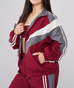 Color Block Windbreaker <b>Jacket</b> With Stand Collar Zipper Closure Sporty Style Unisex Polyester Autumn Wear - Product Image 5