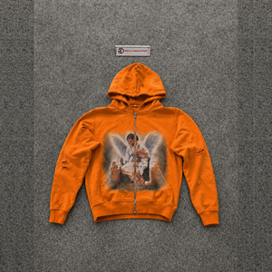 Sweat à capuche zippé graphique ORANGE ANGEL, coupe oversize, streetwear, décontracté, respirant, en molleton bouclette 320 g/m², impression par sublimation VIN - Product Image 5
