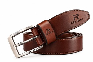 Cinturón de Cuero Vacuno de Alta Calidad para Hombre, Hebilla Cuadrada de Cobre, Doble Costura, Uso Diario Informal - Product Image 3