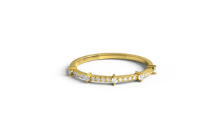 18K Gold Segmented Multi Station Diamond Ring Pave Round <b>Cluster</b> Half Eternity Band Dainty Stackable Ring Fine Jewelry for Women - Product Image 1