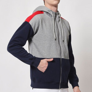 Men's Gray <b>Navy</b> Fleece <b>Sweatshirt</b> Contrast Shoulder Stripe Full Sleeve Drawstring Hood Casual 100% Cotton Anti-Pilling - Product Image 3
