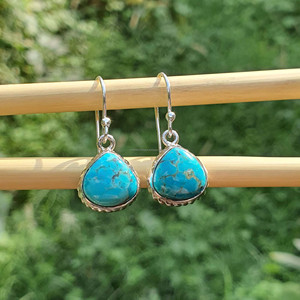 ทำด้วยมือ925ของผู้หญิงเงินสเตอร์ลิงต่างหูแบบห้อยพลอยเทอร์ควอยซ์สีฟ้าครามชุบทองคลาสสิกของขวัญสำหรับงานแต่งงาน - Product Image 6