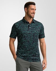 <b>Men's</b> <b>Green</b> Camouflage Print Short Sleeve <b>Polo</b> <b>Shirt</b> Breathable Knitted Casual Style Left Sleeve Logo - Product Image 5