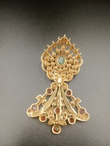 <b>Gold</b> Plated Flower Brooch with Green doublet stone and Red doublet stone for Women Party Jewelry unisex brooch kalangi for groom - Product Image 5