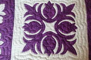 Royal Purple Hawaiian Sampler <b>Quilt</b> With Hand Applique Block Designs Custom Cotton Heirloom <b>Bedspread</b> For Queen King California - Product Image 5