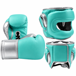 Guantes de Boxeo Profesionales de Cuero Nuevos, con Protectores de Manos, Cabeza e Ingle, en Azul y Blanco, Hechos en Pakistán, para Entrenamiento de Boxeo - Product Image 3