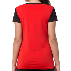 Women's <b>Red</b> Color Block Short Sleeve T-Shirt O-Neck Regular Fit Casual Breathable Knitted <b>Top</b> for women at Cheap price - Product Image 2