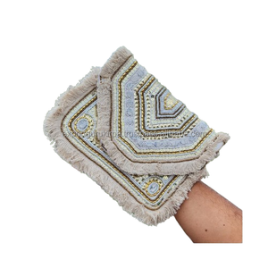 Bolso de mano de verano Rajasthani para mujer, bolso de mano indio hecho a mano con cuentas, bolso de noche, lienzo de moda, bordado bohemio - Product Image 6