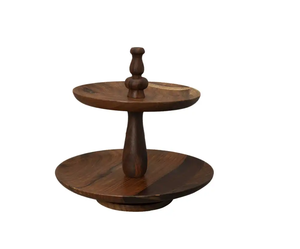 Acacia Wood <b>Cake</b> <b>Stand</b> Round 2 Tier Wood Server <b>Cake</b> <b>Stand</b> With Handle Manufacture Custom Wood Cupcake <b>Stand</b> - Product Image 4