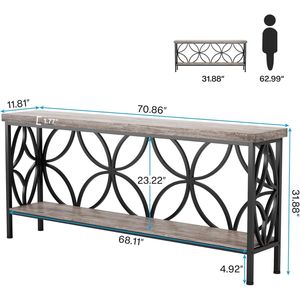 Table de canapé longue de style industriel à utiliser comme table console derrière le canapé - Product Image 4