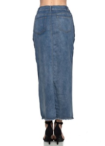 Jupe longue en jean extensible classique et élégante pour femme, style OEM, haute qualité, coupe ajustée - Product Image 1