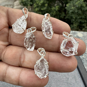 Wholesale Natural <b>Raw</b> Herkimer Diamond Pendant 925 Sterling Silver <b>Crystal</b> Quartz Charms Jewelry for Necklace Making - Product Image 2
