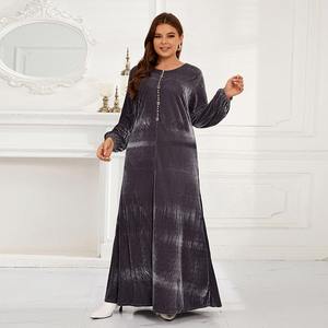 Abaya de Terciopelo de Poliéster Transpirable y Antiestática, Mangas Holgadas, Largo hasta el Tobillo, Estilo Étnico para Mujeres Musulmanas - Personalizable OEM - Product Image 2