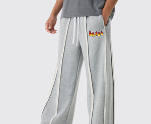 Pantalon de survêtement gris pour homme avec bandes latérales blanches, taille élastique et cordon de serrage, pantalon décontracté - Product Image 4