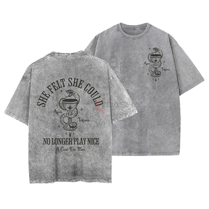 Camisetas Personalizadas Transpirables para Hombre, Lavadas con Ácido, Cuello Redondo, Sin Costuras Visibles, Estampadas, de Algodón Grueso, Tejido de Punto, Talla Grande - Product Image 2