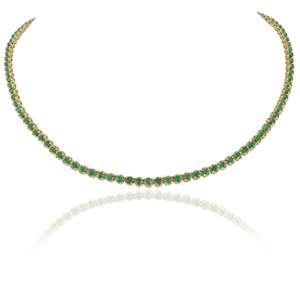 18K Gold Round Cut Emerald Tennis <b>Necklace</b>-Fine <b>Beaded</b> <b>Necklace</b> - Product Image 2