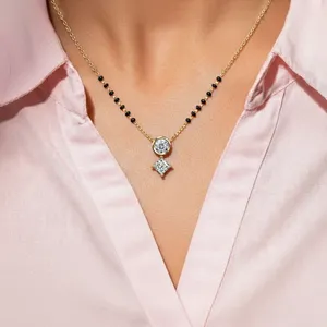 Pendentif Halo en Diamant Taillé Princesse Doré Tendance, Mangalsutra, Diamant CVD Cultivé en Laboratoire, Couleur D-E, Pureté VVS-VS, Certifié IGI - Product Image 2