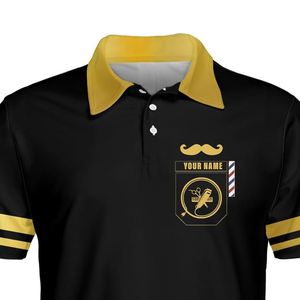เสื้อเชิ้ตพรีเมียมบาร์เบอร์ แบล็คโกลด์ สำหรับผู้ชาย แขนสั้น ลำลอง พิมพ์ลาย ทรงปกติ แต่งขอบตัดกัน ผ้าโพลีเอสเตอร์ 100% แห้งเร็ว - Product Image 6
