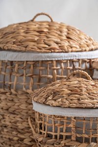 Panier de rangement en jacinthe d'eau naturelle tressé avec couvercle, organisateur rond fait main pour salon, chambre, buanderie, décoration intérieure - Product Image 3