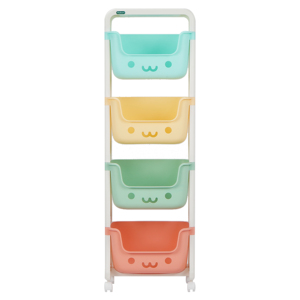 Holion Single Tier Wire <b>Shelf</b> <b>Storage</b> Rack Wheels Cute Face Design Children's Toys Pastel Colors Standing Type <b>Plastic</b> - Product Image 1