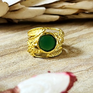 New Arrival Boho Floral Green Onyx <b>Ring</b> Ethnic Brass <b>Rings</b> Women 18k Gold Plated Starfish Band <b>Statement</b> Jewelry Wholesale/OEM - Product Image 2