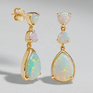 925 Sterling Silver Drop <b>Earrings</b> with White Opal & Blue Natural Gemstone Rhodium Plated Fine Jewelry - Product Image 2