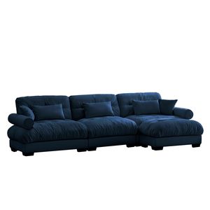 Divano Componibile in Velluto Super Confortevole e Oversize con Pouf Mobile, Braccioli Imbottiti e Seduta Profonda per Soggiorno - Product Image 5